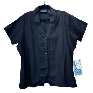 Jane Ashley VTG Black Linen Blend 2X Embroidered Button Down DeadStock Grandma